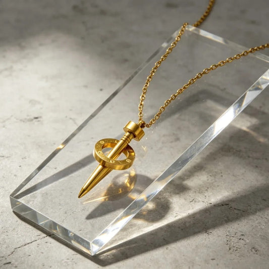 Gold Nail Circle Pendant Necklace