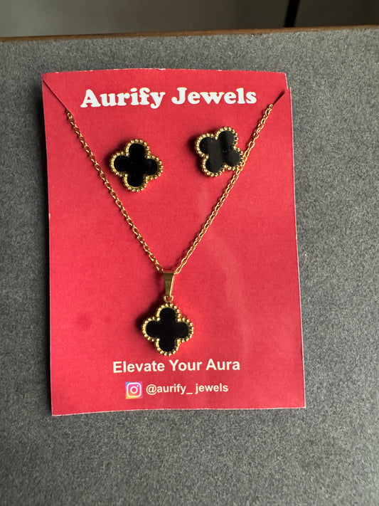 Black clover set(necklace + studs)